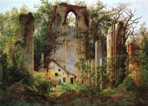 Caspar David Friedrich, Ruined Monastery of Eldena near Greifswald, 1824/25 Oil on canvas, 19.3 x 13.8 in Alte Nationalgalerie, Staatliche Museen zu Berlin, Germany