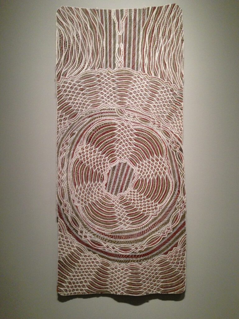 Gunybi Ganambarr, Australian Aboriginal, Ngaymil clan, Yangunbi, born 1973 Mundukul at Baraltja, 2008 Baraltja, 2009 Natural pigments on eucalyptus bark Seattle Art Museum