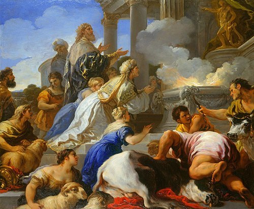 Luca Giordano, Psyche's Parents Offering Sacrifice to Apollo, between circa 1695 and circa 1697 Oil on canvas, 22.1 in x 27.2 in Royal Collection, UK