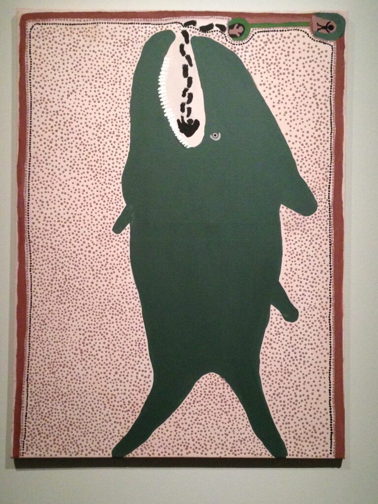Jarinyanu David Downs, Australian Aboriginal, Wangkajunga/ Walmajarri peoples, Fitzroy Crossing, Kimberley, Western Australia, ca. 1925-1995 Whale Fish Vomiting Jonah, 1993 Synthetic polymer paint on canvas Seattle Art MuseumJarinyanu David Downs, Australian Aboriginal, Wangkajunga/ Walmajarri peoples, Fitzroy Crossing, Kimberley, Western Australia, ca. 1925-1995 Whale Fish Vomiting Jonah, 1993 Synthetic polymer paint on canvas Seattle Art MuseumJarinyanu David Downs, Australian Aboriginal, Wangkajunga/ Walmajarri peoples, Fitzroy Crossing, Kimberley, Western Australia, ca. 1925-1995 Whale Fish Vomiting Jonah, 1993 Synthetic polymer paint on canvas Seattle Art Museum