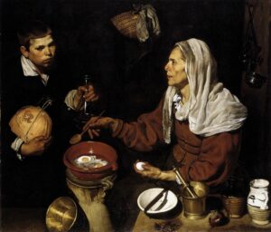 Diego Velázquez, Old Woman Frying Eggs, 1618 Oil on canvas, 39.8 x 47.2 in National Gallery of Scotland, Edinburgh