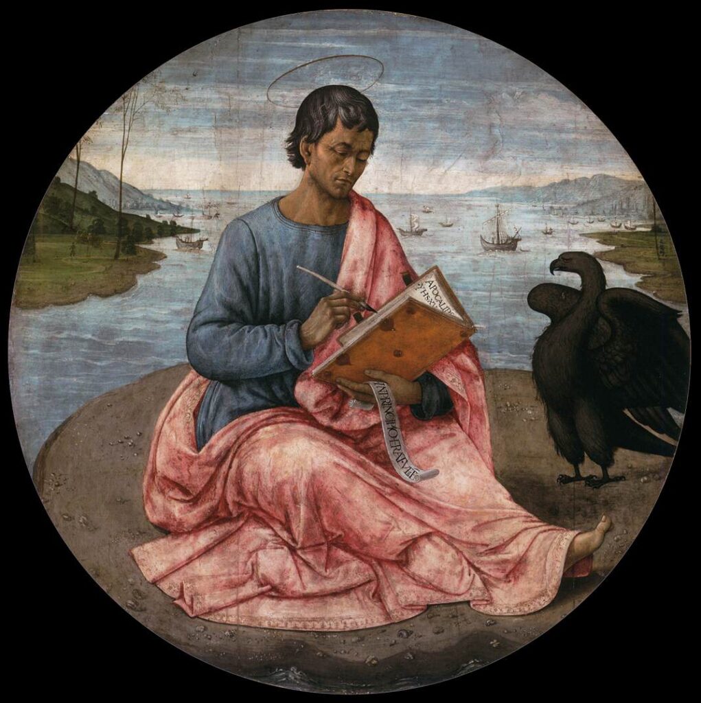 Domenico Ghirlandaio, St John the Evangelist on the Island of Patmos (detail), 1480-85 Tempera on panel Szépmûvészeti Múzeum, Budapest