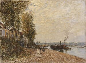 Alfred Sisley, Tugboat on the Loing, Saint-Mammès, circa 1883 Edit this at Oil on canvas, 35 x 42.3 in Musée des Beaux-Arts de la ville de Paris