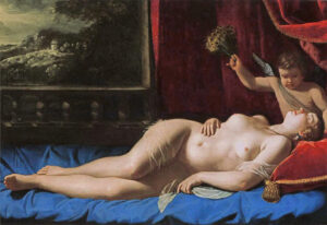 Artemisia Gentileschi, Venus and Cupid, between 1625 and 1630 Oil on canvas, 38 x 56.6 in Virginia Museum of Fine Arts, Richmond