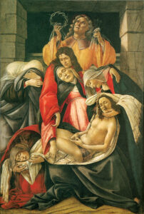 Sandro Botticelli, The Lamentation Over the Dead Christ, circa 1495 Tempera on panel, 42.1 x 27.9 in Museo Poldi Pezzoli, Milan