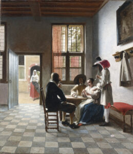 Pieter De Hooch, Cardplayers in a Sunlit Room, 1658 Oil on canvas, 30.3 × 26.5 in Windsor Castle, UK