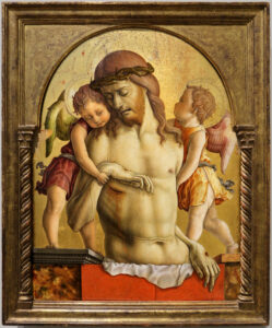Carlo Crivelli, The Dead Christ Supported by Two Angels, 1471 Tempera and gold on wood, 28.5 x 21.8 in National Gallery, London