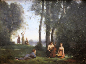 Camille Corot, Woodland Music Makers, 1857 Oil on canvas, 39 in × 51 in Condé Museum, Chantilly, France