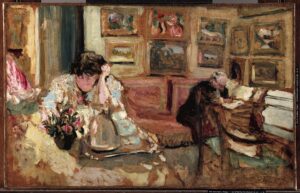 Édouard Vuillard, Jos and Lucie Hessel in the Small Salon, Rue de Rivoli, circa 1900–1905 Oil on cardboard mounted on canvas, 14.4 x 22.3 in Metropolitan Museum of Art, New York