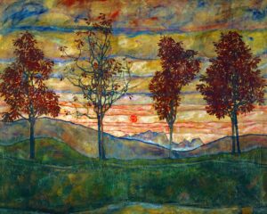 Egon Schiele, Four Trees, 1917 Oil on canvas, 43.3 x 55.3 in Austrian Gallery, Belvedere, Vienna