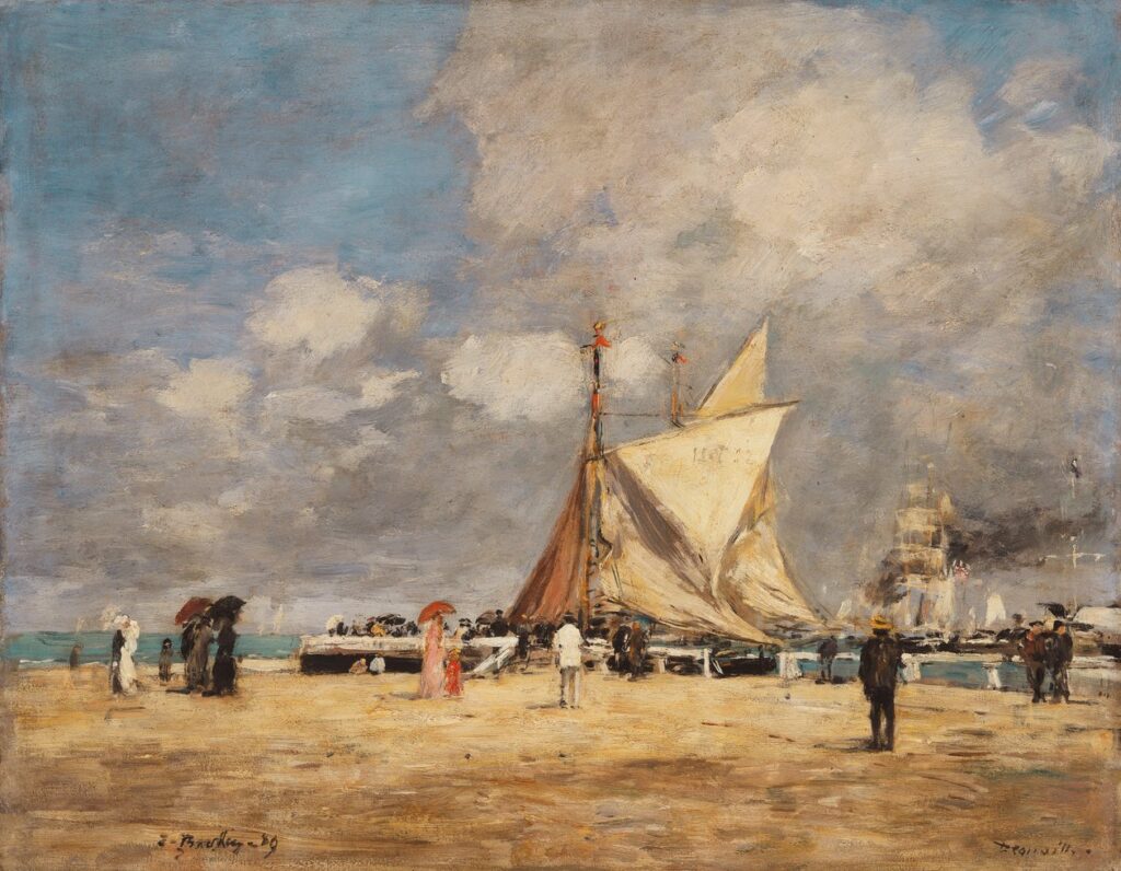 Eugène Boudin, Deauville, on the Jetty, 1889 Oil on canvas, 13 x 16.5 in Private Collection