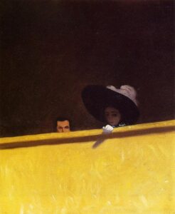 Félix Vallotton, The Loge of the Theater, a Gentleman and a Lady, 1909 Oil on canvas, 18.1 x 14.9 in Private collection
