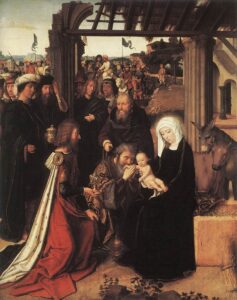 Gerard David, Adoration of the Magi, 1490 Oil on panel, 33 x 26.3 in Royal Museums of Fine Arts of Belgium, Brussels