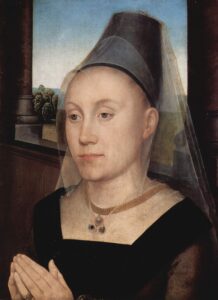 Hans Memling, Portrait of Barbara van Vlaendenbergh, circa 1480 Oil on panel, 14.5 x 10.6 in Royal Museums of Fine Arts of Belgium, Brussels