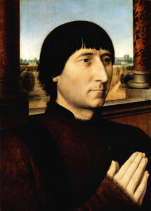 Hans Memling, Portrait of Willem Moreel, circa 1480 Oil on panel, 14.5 x 10.6 in Royal Museums of Fine Arts of Belgium, Brussels
