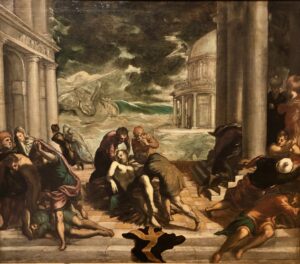 Tintoretto, The Abduction of the Body of St. Mark by Christians Oil on canvas, 42.7 x 49.2 in Royal Museums of Fine Arts of Belgium, Brussels
