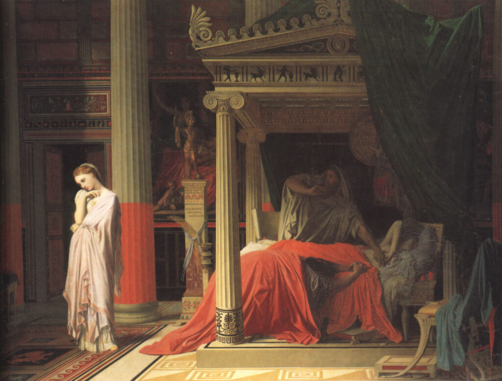 Jean-Auguste-Dominique Ingres, Antiochus and Stramoine, 1840 Oil on canvas, 30.3 x 24 in Condé Museum, Chantilly, France
