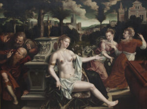 Jan Metsys, Susanna Spied upon by the Elders, 1567 Oil on panel, 63.7 x 87.4 in Royal Museums of Fine Arts of Belgium, Brussels