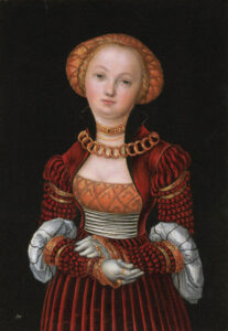 Lucas Cranach the Elder, Portrait of a Woman, from 1525 until 1527 Oil on panel, 14.1 x 9.8 in National Gallery, London