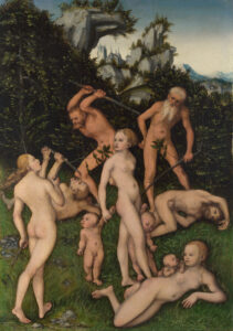 Lucas Cranach the Elder, The Close of the Silver Age, circa 1530 Oil on oak wood, 19.7 x 14 in National Gallery, London