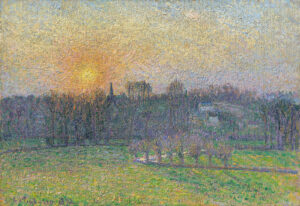 Camille Pissarro, View of Bazincourt, Sunset, 1892 Oil on canvas, 15 x 21.7 in Museum Barberini, Potsdam, Germany