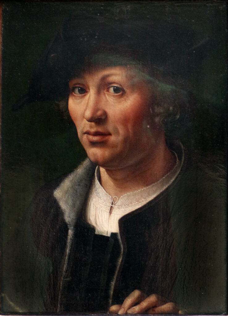 Jan Gossaert, Portrait of a Man, between 1525 and 1532 Oil on panel, 13.7x 9.9 in Royal Museums of Fine Arts of Belgium, Brussels