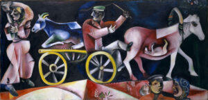 Marc Chagall (1887–1985); Le marchand de bestiaux; 1912 Marc Chagall, The Cattle Dealer, 1912 Oil on canvas, 38.2 x 79.7 in Kunstmuseum Basel