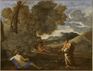 Nicolas Poussin, Midas Transforming into Gold the Branch of a Holm Oak, between 1631 and 1633 Oil on canvas, 29.5 x 39.3 in Condé Museum, Chantilly, France