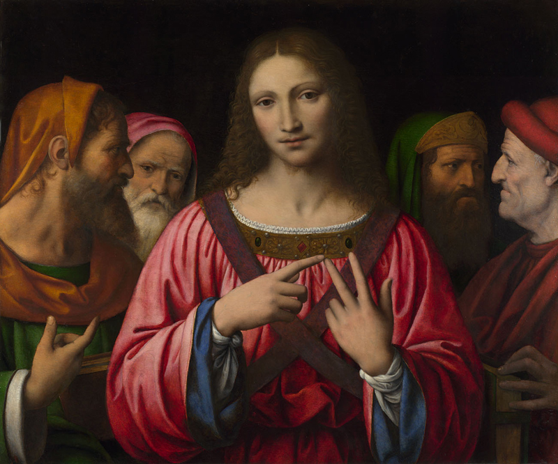 Bernardino Luini, Christ among the Doctors, probably about 1515-30 Oil on wood, 28.5 x 33.7 in National Gallery, London