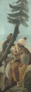 Giovanni Battista Tiepolo, Two Men seated under a Tree, Part of the series Four Decorative Scenes, about 1740-6 Oil on canvas, 62.5 x 20.9 in National Gallery, London
