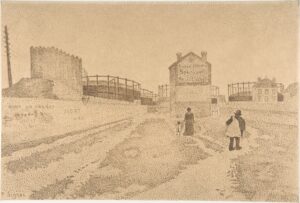 Paul Signac, The Gas Tanks at Clichy, 1886 Pen and iron gall ink over graphite on Japan paper on cardboard, 9 5/8 x 14 7/16 in Metropolitan Museum of Art, New York