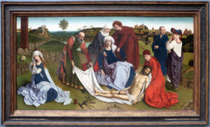 Petrus Christus, Lamentation of Christ, 1455 Oil on panel, 38.5 x 74 in Royal Museums of Fine Arts of Belgium, Brussels
