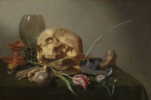 Pieter Claesz, Vanitas, circa 1630 Oil on panel, 15.7 x 23.8 in Kröller-Müller Museum, Otterlo, Netherlands