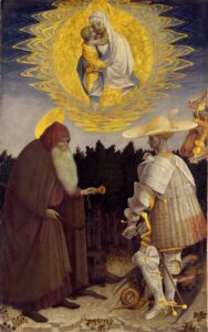 Pisanello, The Virgin and Child with Saints Anthony Abbot and George, circa 1445 Oil on panel, 18.5 x 11.4 in National Gallery, London