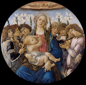 Sandro Botticelli, Mary with the Child and Singing Angels, circa 1480 Oil on poplar panel, 53.7 in round Gemäldegalerie, Berlin