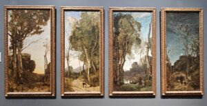 Camille Corot, The Four Times of Day, about 1858 Oil on wood, each panel, 56 x 28.5 National Gallery, London