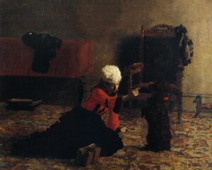 Thomas Eakins, Elizabeth Crowell with a Dog, between 1873 and 1874 Oil on canvas, 13.7 x 17.1 in San Diego Museum of Art
