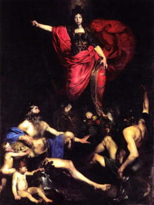 Valentin de Boulogne, Allegory of Italy, between 1627 and 1628 Oil on canvas, 10.8 ft x 96.4 in Institutum Romanum Finlandiae, Rome