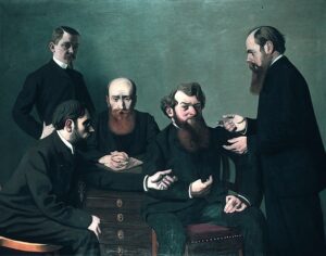 Félix Vallotton, The Five Painters: Bonnard, Vuillard, Roussel, Cottet and Vallotton, 1902-03 Oil on canvas, 57 1/16 × 73 5/8 in Kunst Museum Winterthur, Switzerland