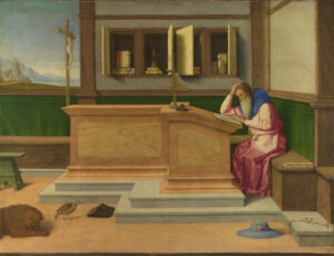 Vincenzo Catena, Saint Jerome in his Study, between 1508 and 1512 Oil on canvas, 29.8 x 38.7 in National Gallery, London