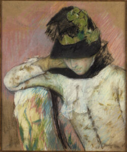 Mary Cassatt, Young woman in a Black and Green Bonnet, Looking Down, circa 1890 Pastel on tan wove paper, 20.4 x 25.5 in Princeton University Art Museum