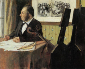 Edgar Degas, Louis-Marie Pilet, Violoncellist in the Orchestra of the Opéra, 1868-69 Oil on canvas, 19.9 x 24 in Musée d'Orsay, Paris