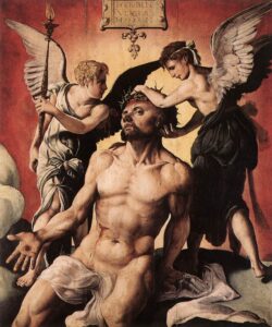 Martin van Heemskerck, Man of Sorrows, 1532 Oil on panel, 33.1 x 28.5 in Fine Arts Museum, Ghent, Belgium