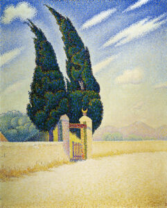 Paul Signac, Two Cypresses, Mistral, Opus 241, 1893 Oil on canvas, 31.5 x 25.2 in Kröller-Müller Museum, Otterlo, Netherlands