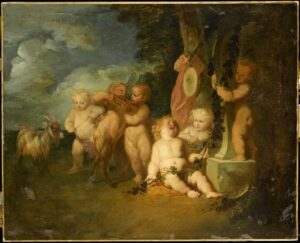Jean-Antoine Watteau, Children of Bacchus Oil on canvas, 23.6 x 29.1 in Louvre, Paris