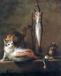 Jean Siméon Chardin, Still-Life with Cat and Fish, 1728 Oil on canvas, 31.1 x 24.8 in Museo Thyssen-Bornemisza, Madrid