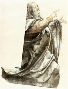 Matthias Grünewald, Complaining Pharisee, c. 1511 Black chalk on yellowish paper, cut and mounted, 9.25 x 6.5 in Staatliche Museen, Berlin