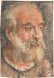 Jacopo Bassano, Head of an Old Man with White Beard, Turned to the Right, 1588 Colored chalks, dampened and stumped, on paper, 10 3/4 x 7 3/8 in Morgan Library, New York