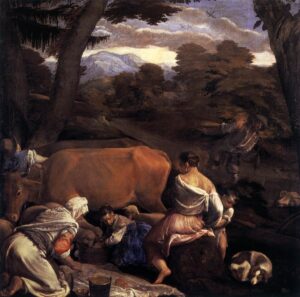 Jacopo Bassano, Pastoral Scene, c. 1560 Oil on canvas, 54.7 x 50.8 in Museo Thyssen-Bornemisza, Madrid