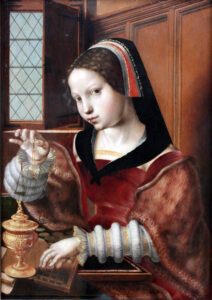 Jan Sanders van Hemessen, Woman Weighing Gold, between 1520 and 1530 Oil on oak wood, 17.3 x 12.2 in Gemäldegalerie, Berlin